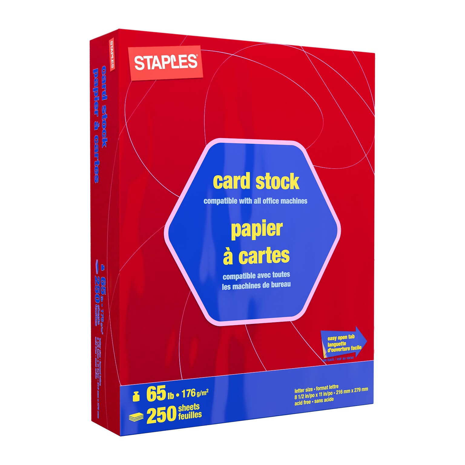 Staples 65 lb. Cardstock Paper, 8.5 x 11, Bright Red, 250 Sheets/Pack (91959)
