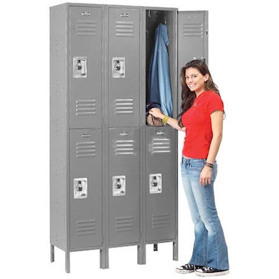 Global Industrial Infinity 78"H 2-Tier 3-Column Locker, Gray (968269GY)