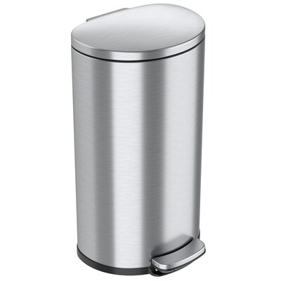 iTouchless SoftStep Semi-Round Stainless Steel Step Trash Can with Hinged Lid, 7.93 Gallon (IP08DSS)