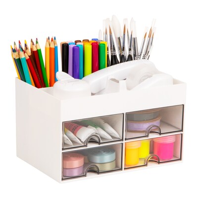 Mind Reader 9-Compartment Plastic Desk Organizer, White (SDORG-WHT)