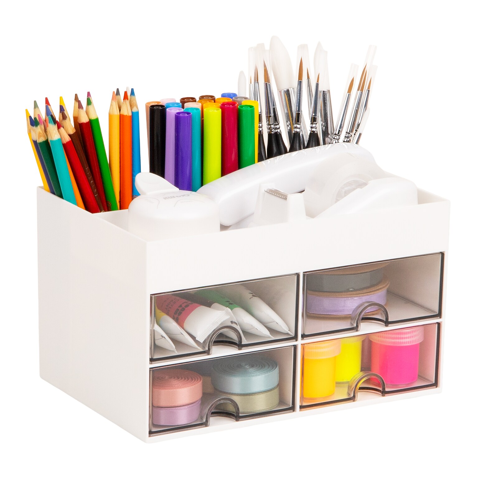 Mind Reader 9-Compartment Plastic Desk Organizer, White (SDORG-WHT)