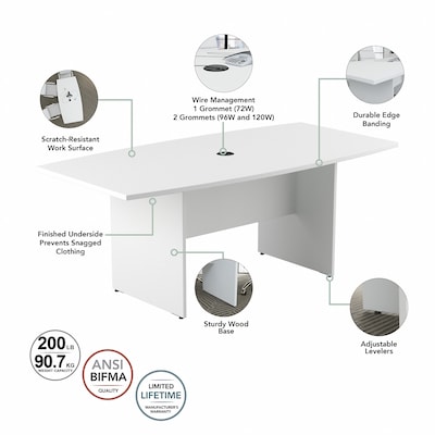 Bush Business Furniture 120W x 48D Boat Shaped Conference Table with Wood Base, White (99TB12048WHK)