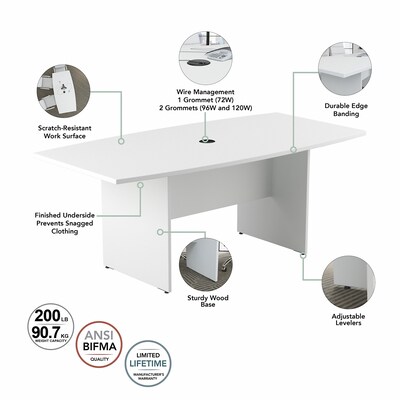 Bush Business Furniture 120W x 48D Boat Shaped Conference Table with Wood Base, White (99TB12048WHK)