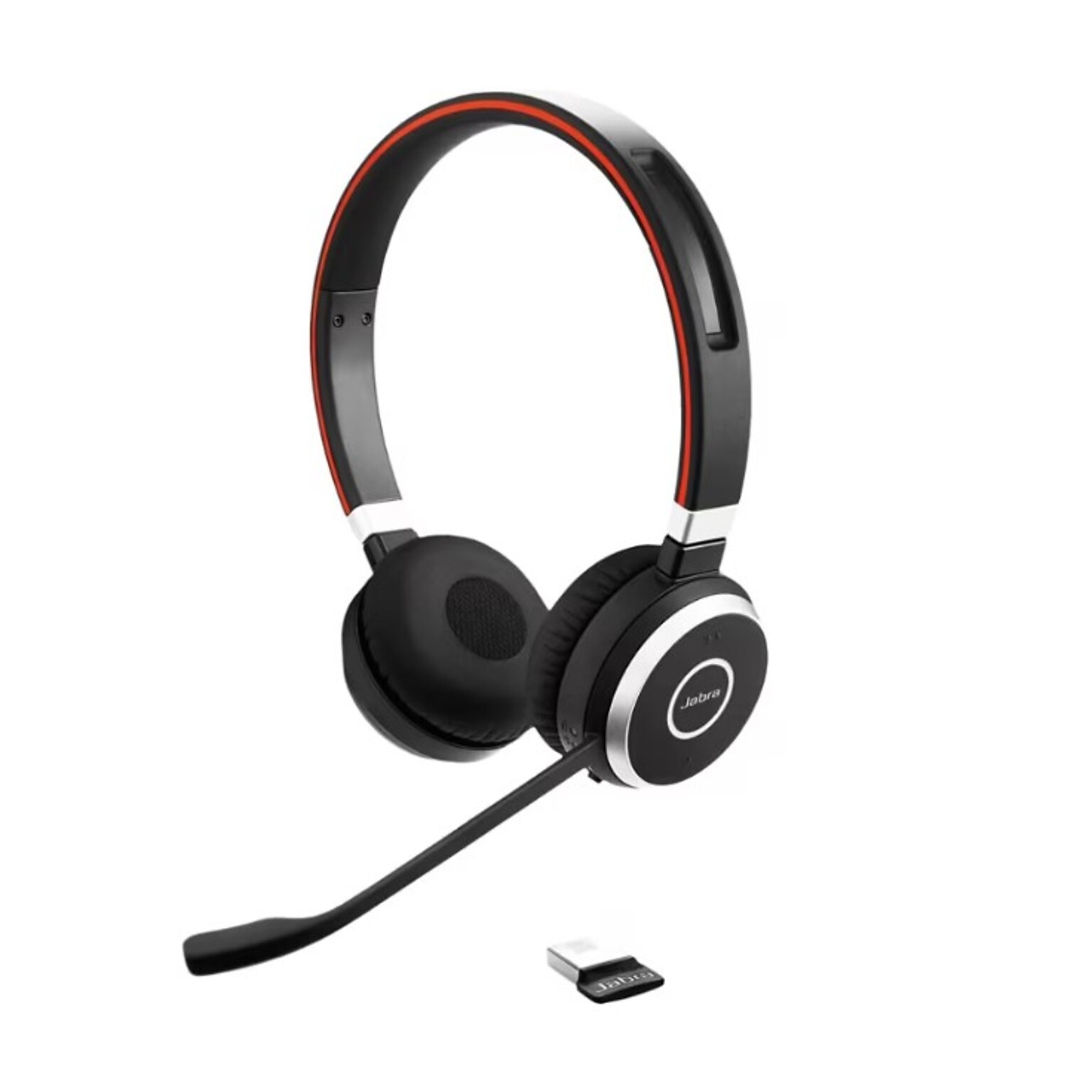 jabra Evolve 65 UC Stereo Noise Canceling Bluetooth Stereo Phone & Computer Headset, Black/Red/Silver (100-98500001-02)