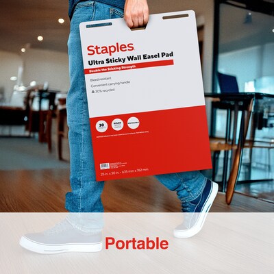 Staples Ultra Sticky Wall Easel Pad, 25" x 30", Lined, 30 Sheets/Pad, 6 Pads/Pack (ST62842)