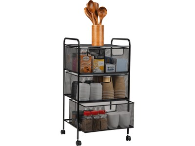 Mind Reader 4-Drawer Mobile Utility Cart with Wheels, Metal, Black (4DRMESH-BLK)