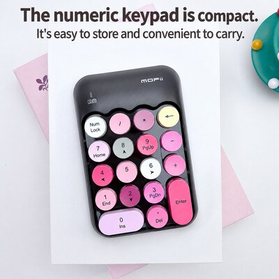 SaharaCase Retro Numeric Keypad Wireless Ergonomic Number Pad, Black/Pink (KB28)