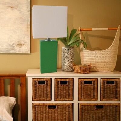 Elegant Designs Modern Leather 21" LED Table Lamp with White Fabric Shade, Green (LT1025-GRN)