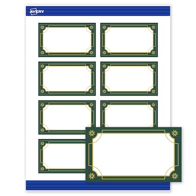 Avery Gold-Green Border Matte Blank Card, White, 80/Pack (S00-FDE)