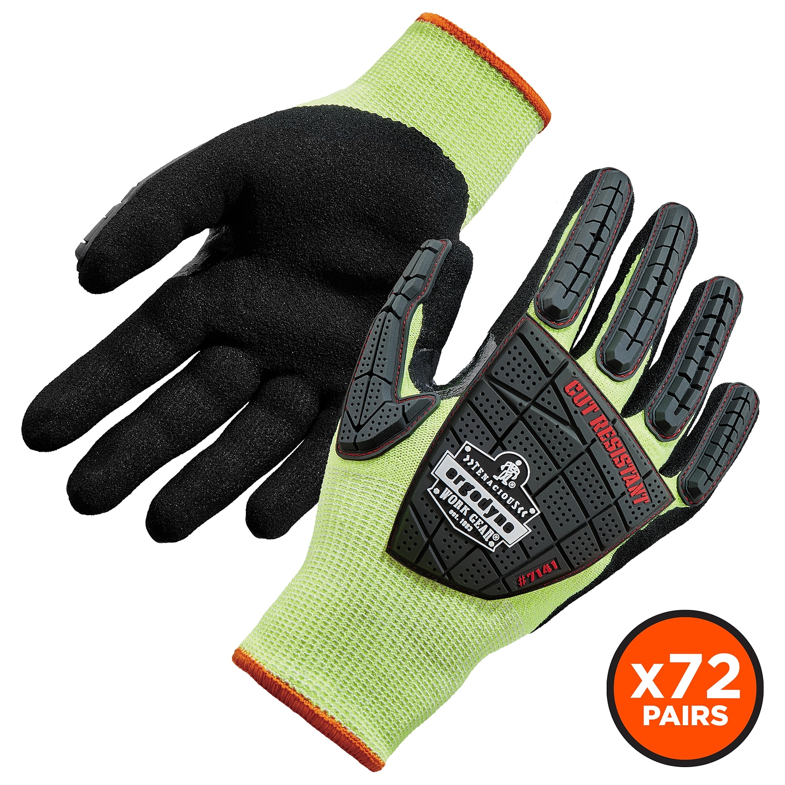 Ergodyne ProFlex 7141 Hi-Vis Nitrile Coated Cut-Resistant Gloves, ANSI A4, Lime, Large, 12 Pair (17834)
