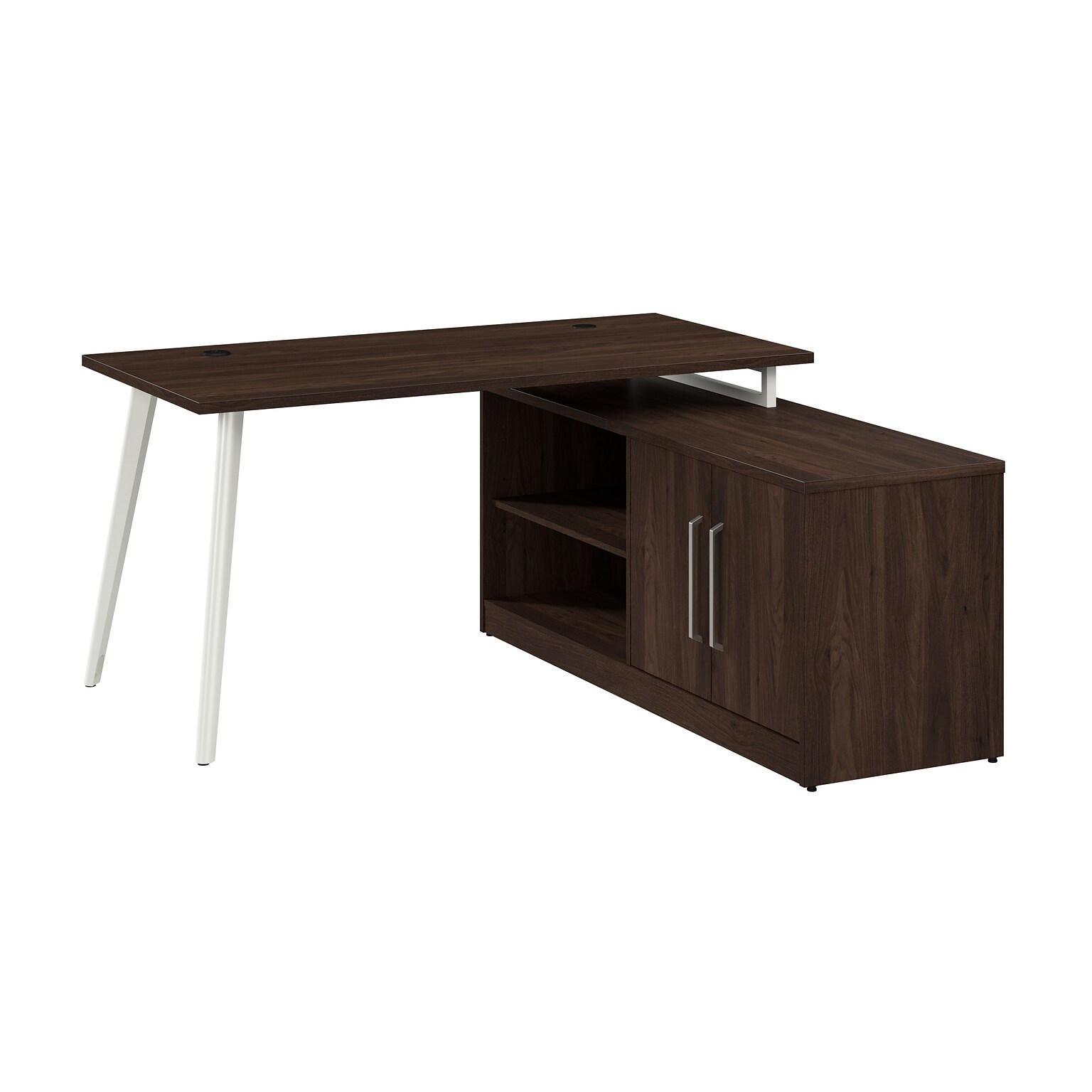 Bush Business Furniture Vista 60W L Shaped Desk with Low Storage Cabinet, Black Walnut (VST006BW)
