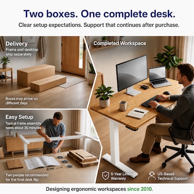 Uncaged Ergonomics Rise Up 60"W Electric Adjustable Bamboo Standing Desk, Natural/White (RUWB)