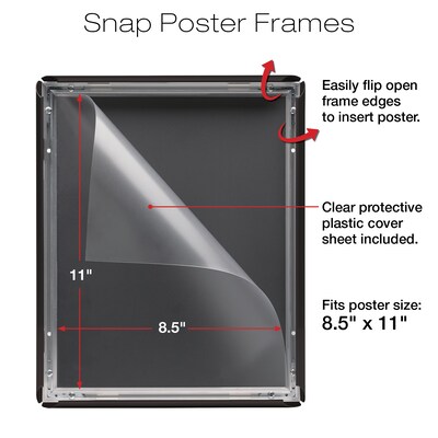 Excello Global Products Snap Frame Poster Holder, 8.5 x 11, Wall Mounted, Black Metal (SF-8511-BLK)