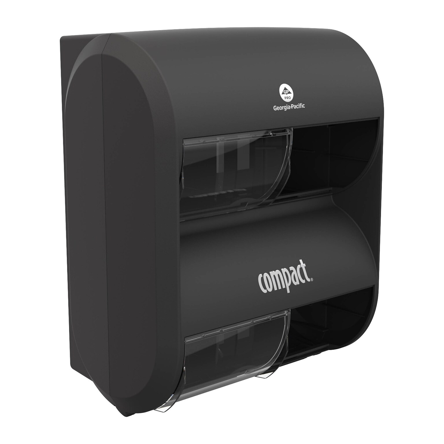 Compact® 4-Roll Quad Coreless Toilet Paper Dispenser by GP PRO, Black, 11.750” W x 6.900” D x 13.250” H (56744B)