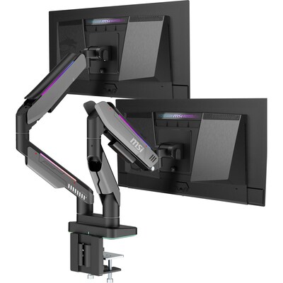 MSI MPG Aluminum Full-Motion Dual Monitor Desk Mount with RGB LEDs,  Up to 35, Matte Black & Painte