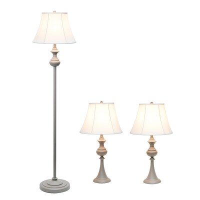 Lalia Home Perennial 60/26 Gray Three-Piece Floor/Table Lamp Set with Bell Shades (LHS-1007-GY)
