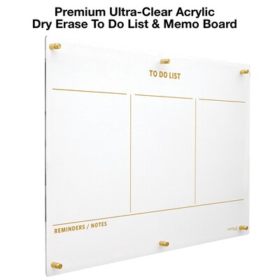 Excello Brands Acrylic Dry-Erase Planning Board, 20" x 30", Gold Print (ACRYLBRD-TOD20X30-GLD)