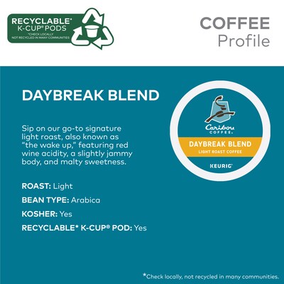 Caribou Coffee Daybreak Morning Blend Coffee Keurig® K-Cup® Pods, Light Roast, 24/Box (6994)