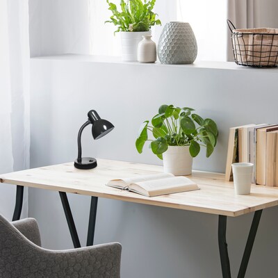Creekwood Home Essentix 14.25" Traditional Metal Desk Task Lamp with Flexible Gooseneck, Feit LED Bulb, Black (CWD-1000-BK-LB)