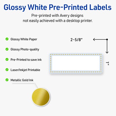 Avery Laser/Inkjet Rectangle Multipurpose Labels, 1 x 2-5/8, White, 160/Pack (S00-D2E)