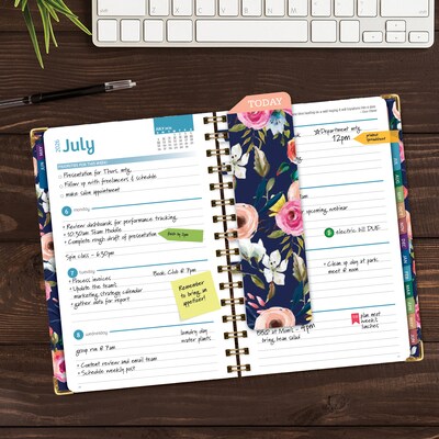 2026-2027 Excello Brands 8 x 5.5 Academic Weekly & Monthly Planner, Paperboard Cover, Small Navy Floral (FSHN-AY26-58-84)