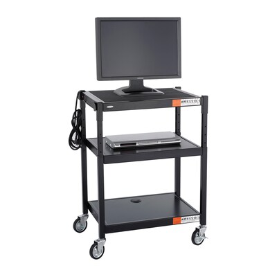 Safco 8932 3-Shelf Metal Mobile A/V Cart with Lockable Wheels, Black (8932BL)