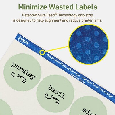 Avery Dissolvable Circle Multipurpose Labels, 2.5" Dia., Off-white, 45/Pack (94502)