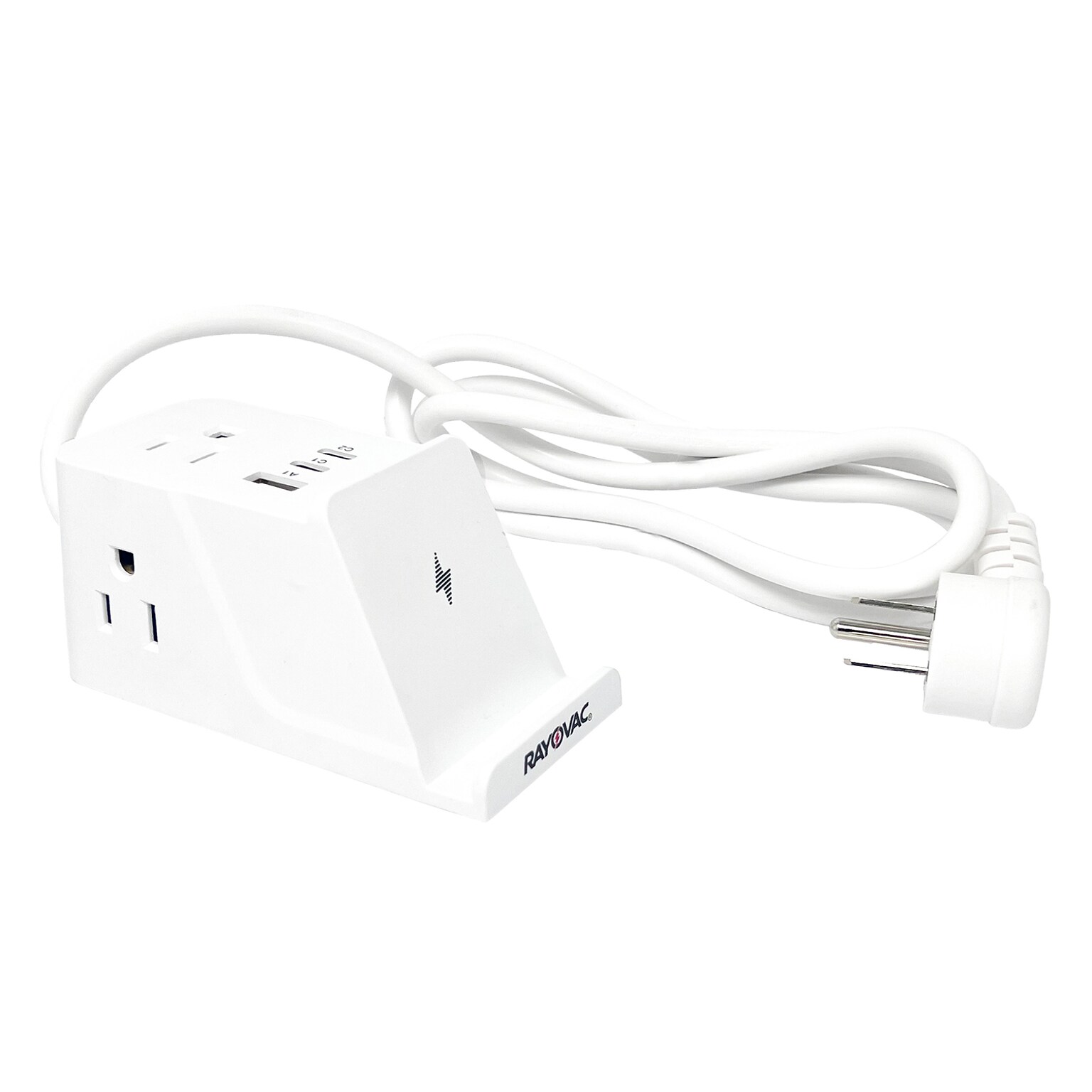 RAYOVAC 3-Outlet 3-USB Port Wireless Charging Station Surge Protector, 5-ft., 540 Joules, White (SS-P313A)