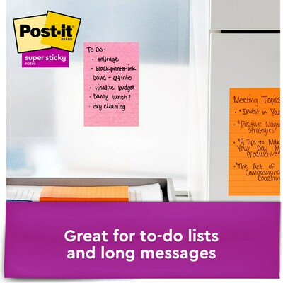 Post-it Super Sticky Notes, 4" x 6", Supernova Neons Collection, Lined, 45 Sheets/Pad, 24 Pads/Pack (660-24SSMIA-CP)