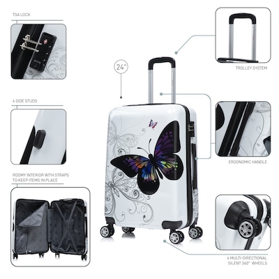 InUSA 24" Hardside Butterfly Suitcase, 4-Wheeled Spinner, TSA Checkpoint Friendly, Butterfly (IUAPC00M-BUT)