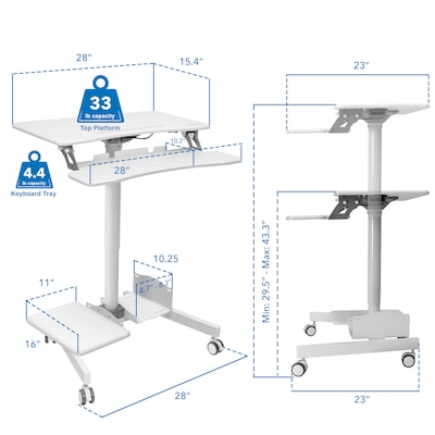 Mount-It! 28"W Adjustable Mobile Sit-Stand Computer Workstation, White (MI-7979W)