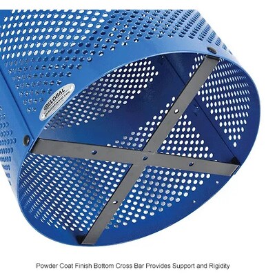 Global Industrial Outdoor Perforated Steel Trash Can w/ Flat Lid, 36 Gallon, Blue (261925BL)