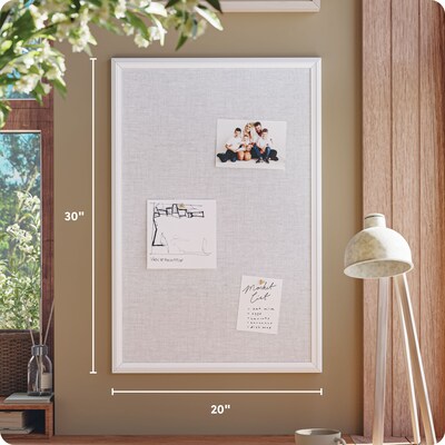 U Brands Linen Bulletin Board, White Frame, 30 x 20 (7081U00-01)