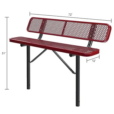 Global Industrial 6' Outdoor Steel Bench w/ Backrest, Expanded Metal, In Ground Mount, Red (277154IRD)