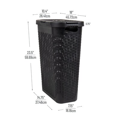Mind Reader 10.5 Gallon Hamper with Lid, Plastic, Black, 3/Pack (3PKHAMP40-BLK)