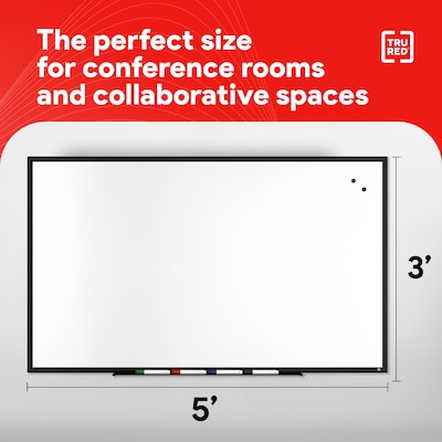 TRU RED™ Magnetic Steel Dry Erase Board, Black Frame, 5' x 3' (TR61182)