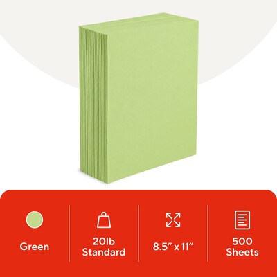 Staples Brights Multipurpose Colored Paper, 20 lbs., 8.5 x 11, Lime, 500/Ream (25206)