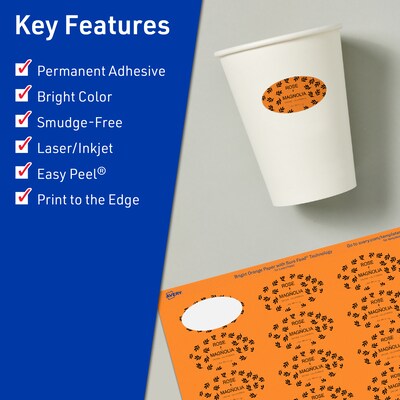 Avery Oval Multipurpose Labels, 1-1/8 x 2-1/4, Bright Orange, 1680/Box (94054)