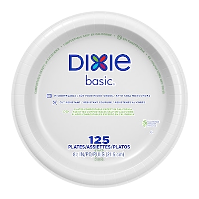 Dixie Basic 8.5 Paper Plates, White, 125/Pack (DIX-DBP09W)