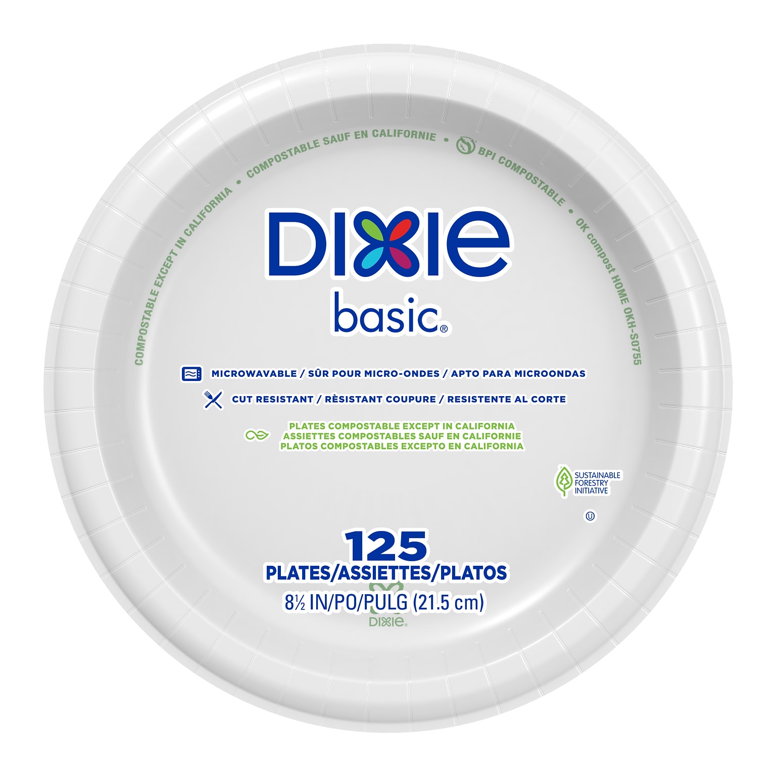 Dixie Basic 8.5 Paper Plates, White, 125/Pack (DIX-DBP09W)