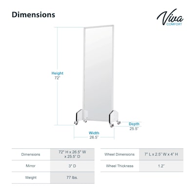 Viva Comfort 72" Mobile Rehabilitation Treatment Mirror with Locking Casters & Safety-Backed Glass, Gray (908-02-MK)