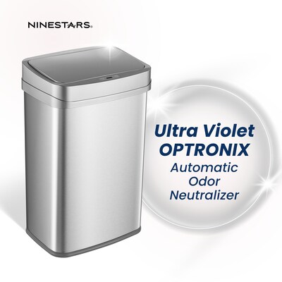 NineStars Stainless Steel Indoor UV Odor Neutralizing Automatic Sensor Trasn Can, 13.2 Gallons, Silver (ONT-50-81SL)