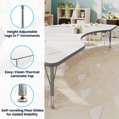 Flash Furniture Wren Kidney Activity Table, 96" x 48", Height Adjustable, White Top/Silver Frame (XUA4896KDWHTP)