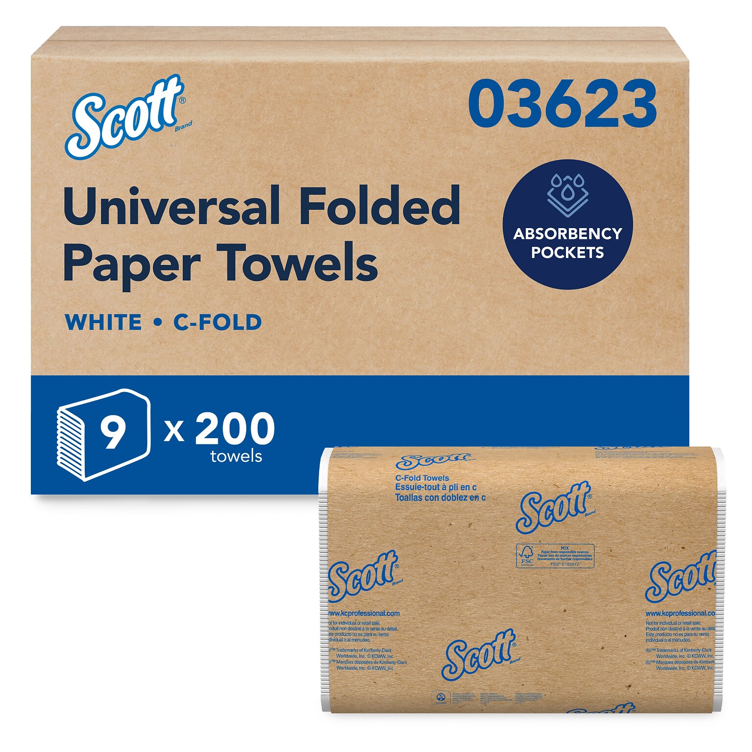 Scott Essential Recycled C-Fold Paper Towels, 1-Ply, 200 Sheets/Pack, 9 Packs/Carton (03623)