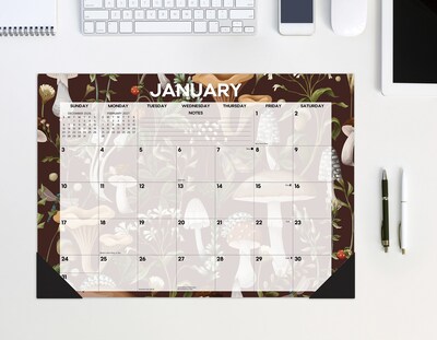 2027 Willow Creek Woodland Mushroom 17" x 12" Monthly Desk Pad Calendar, Assorted Colors (66546)
