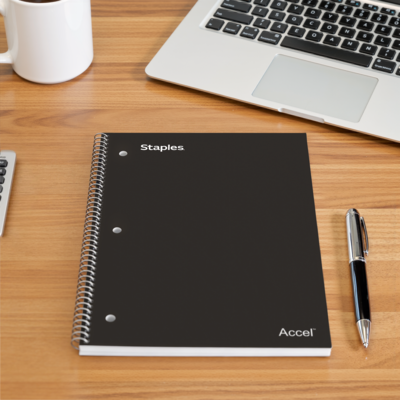 Staples Premium 2-Subject Notebook, 8.5" x 11", College Ruled, 120 Sheets, Black (TR58310)