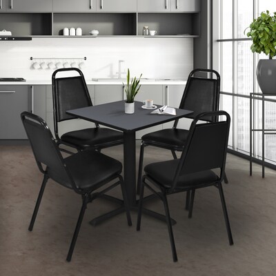 Regency Cain Breakroom Table, 30W, Gray & 4 Restaurant Stack Chairs, Black (TB3030GY29BK)