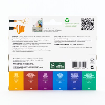 Winsor & Newton Promarker Dual-Tip Brush Alcohol Based Marker, Rich Tones, 6/Pack (WNX0290126)