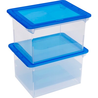 Storex File Storage Box with Snap-On Lid, Letter/Legal Size, Clear/Blue (STX61508U01C)