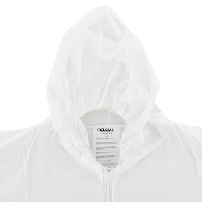 Global Industrial Disposable Microporous Coverall Elastic Wrists/Ankles Hood White XL 25/Case (708190XL)